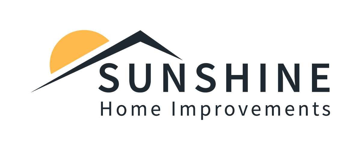 Sunshine Home Improvements logo featuring a roof with a rising sun on the left and bold text