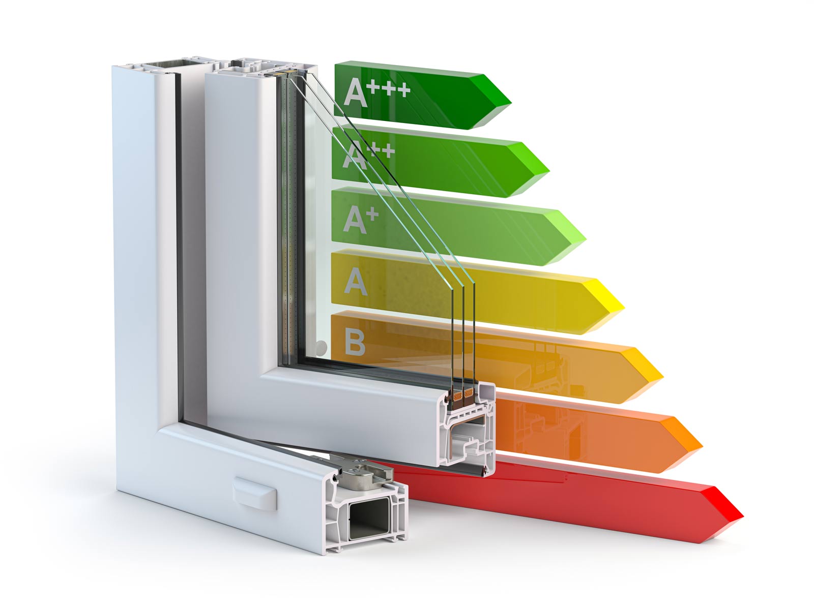 energy efficient triple glazing partially cut window showing the material