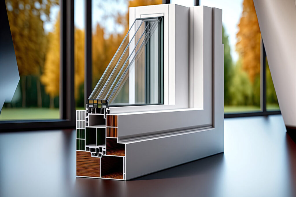 Cross-section model of an energy-efficient window frame.